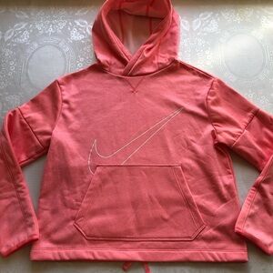 Nike Fleece Pink Coral Swoosh Hoodie Sweatshirt Girls Size XL Drawstring Waist